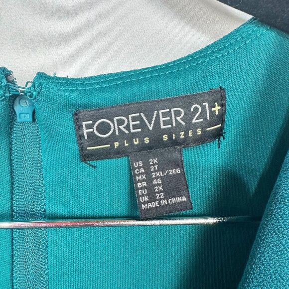 Forever 21 Plus Teal Sleeveless Plunging Cutout Neck Line Midi Sheath Dress 2X - Picture 3 of 3